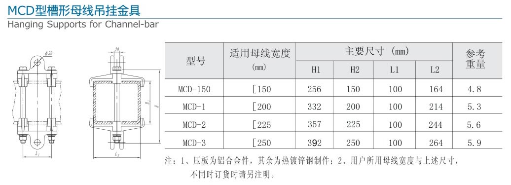 MCD型槽形母線吊掛金具