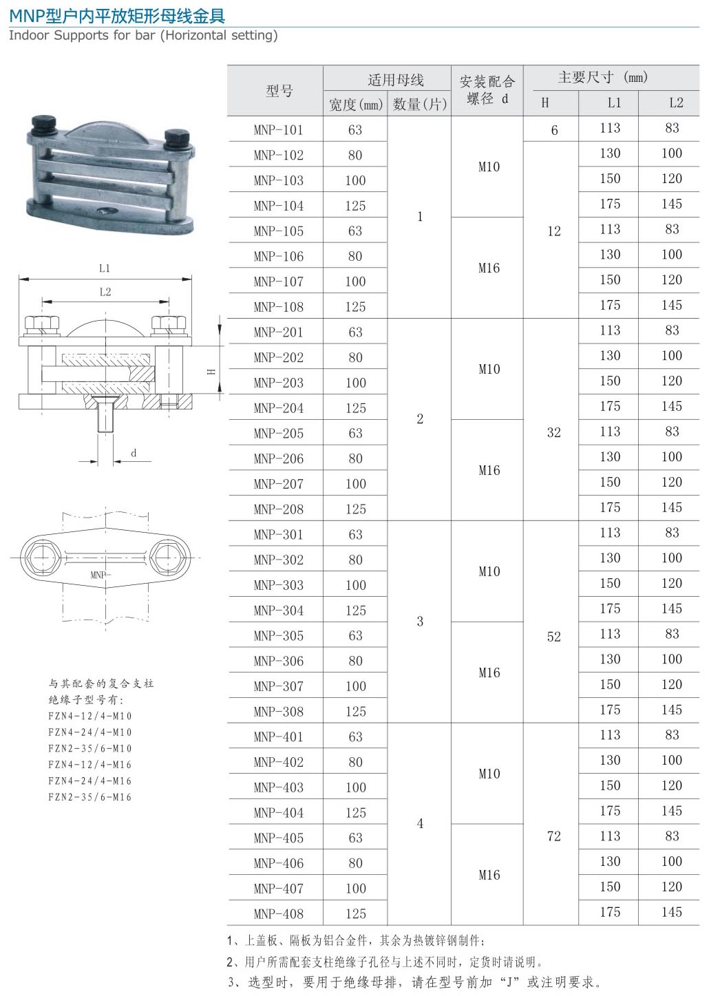MNP型戶內(nèi)平放矩形母線金具