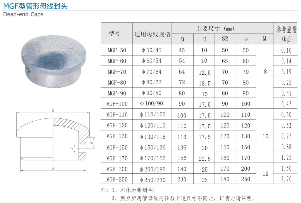 MGF型管形母線封頭