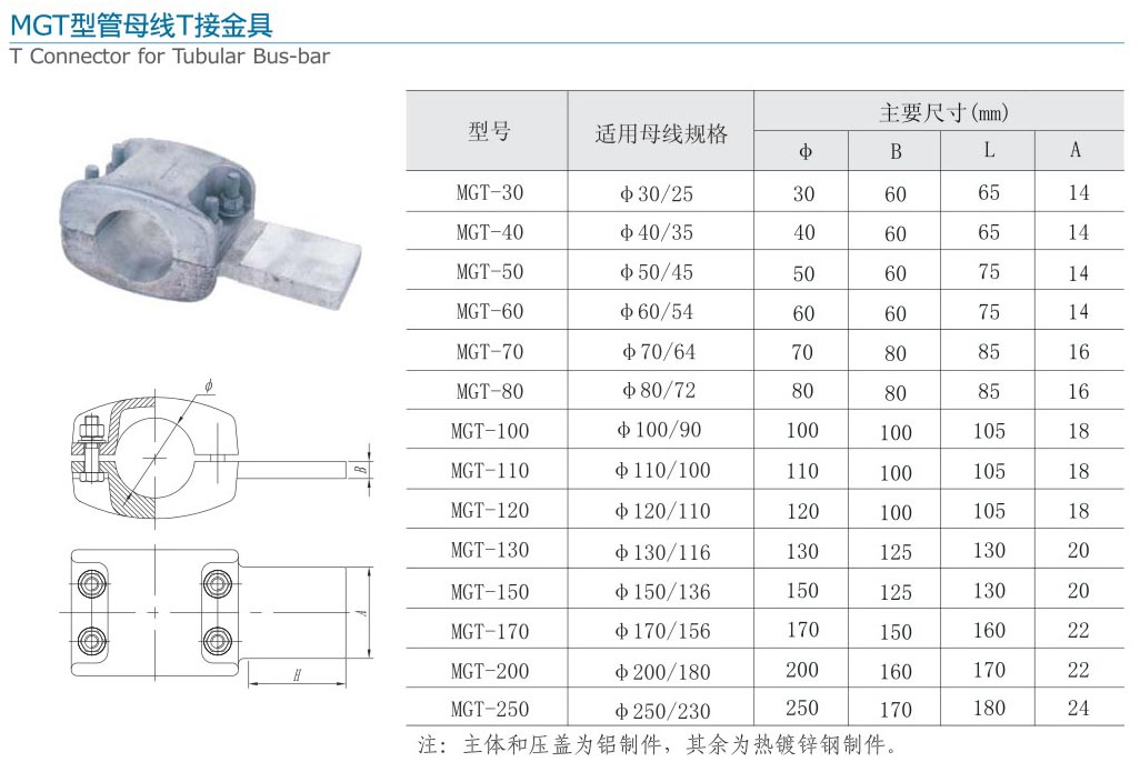 MGT型管母線T接金具