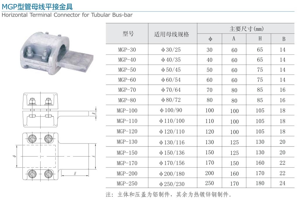 MGP型管母線平接金具