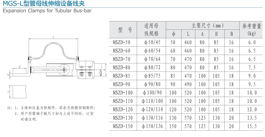 MGS-L型管母線伸縮設(shè)備線夾