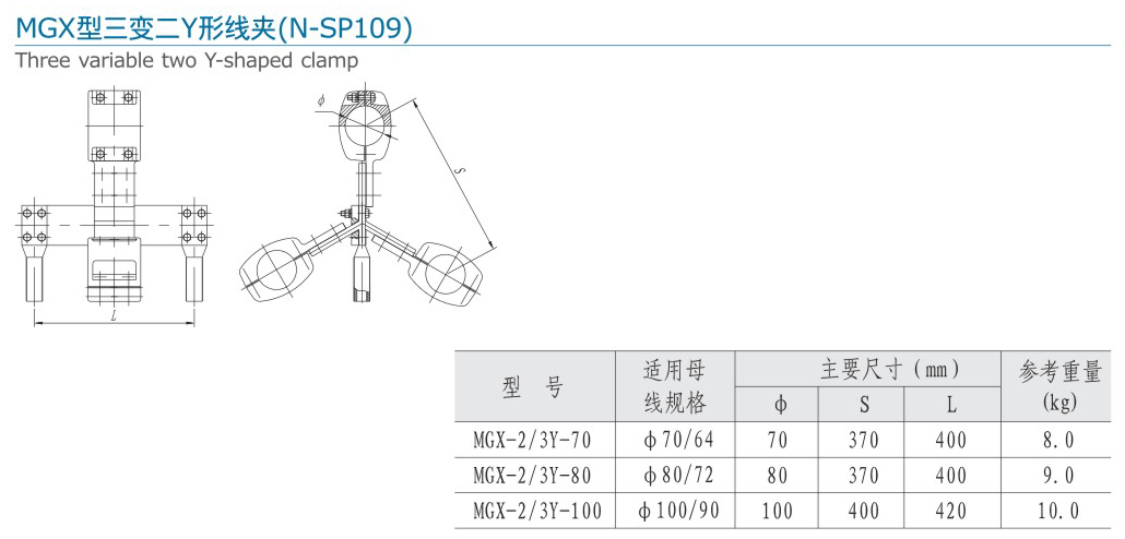 MGX型三變二Y型線夾（N-SP109）