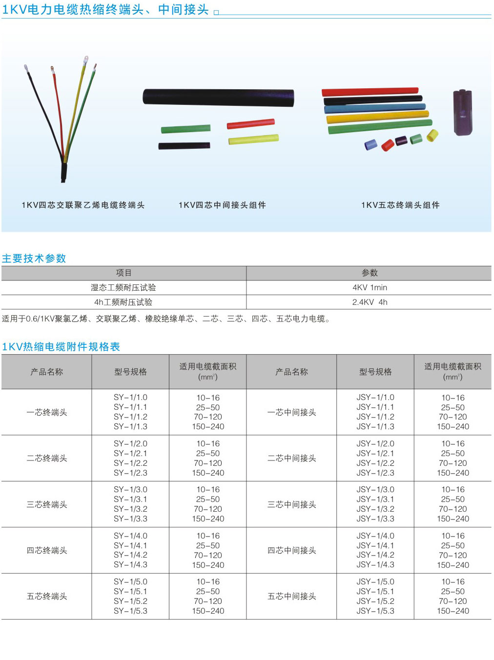 1KV電力電纜熱縮終端頭、中間接頭