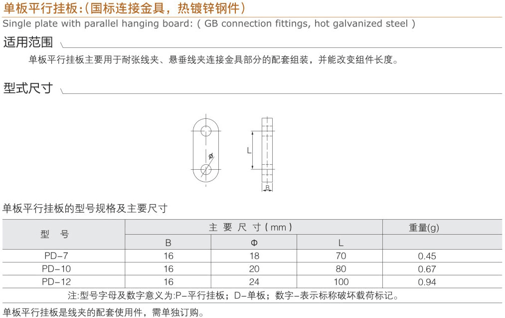 單板平行掛板：（國(guó)標(biāo)連接金具，熱鍍鋅鋼件...