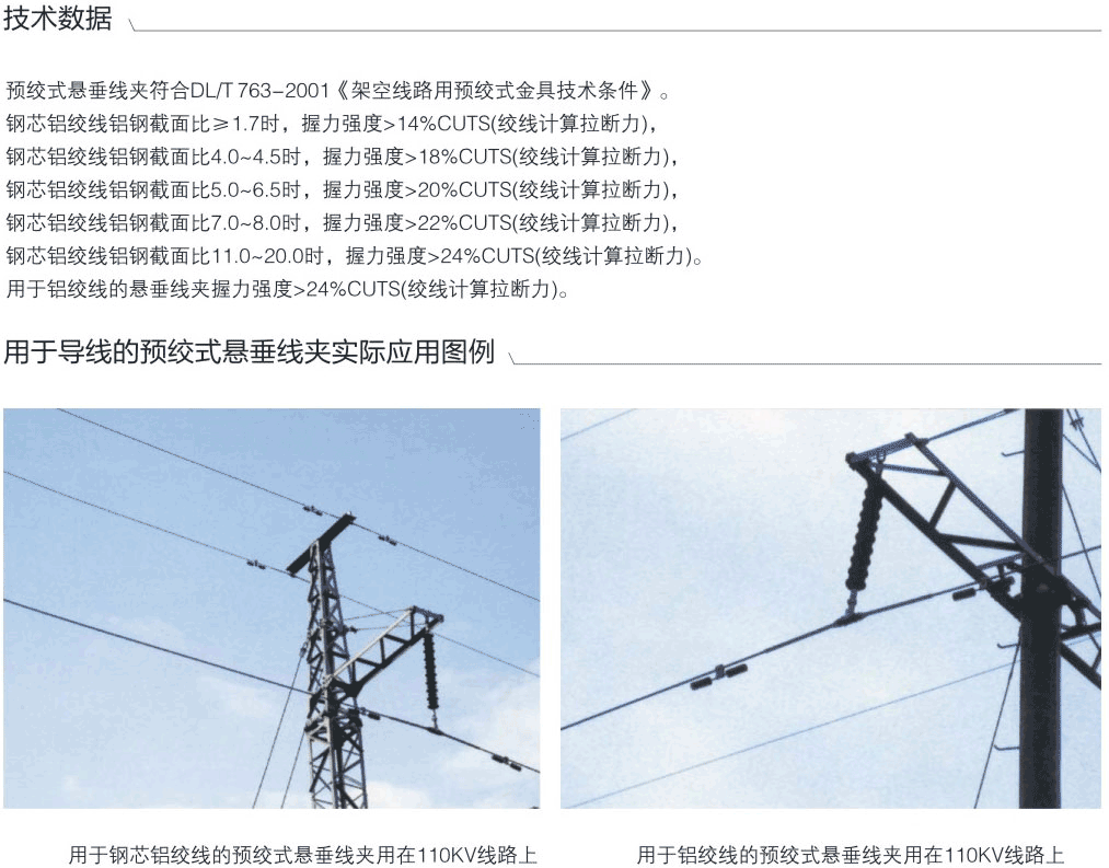 用于導(dǎo)線的預(yù)絞式懸垂線夾型號規(guī)格