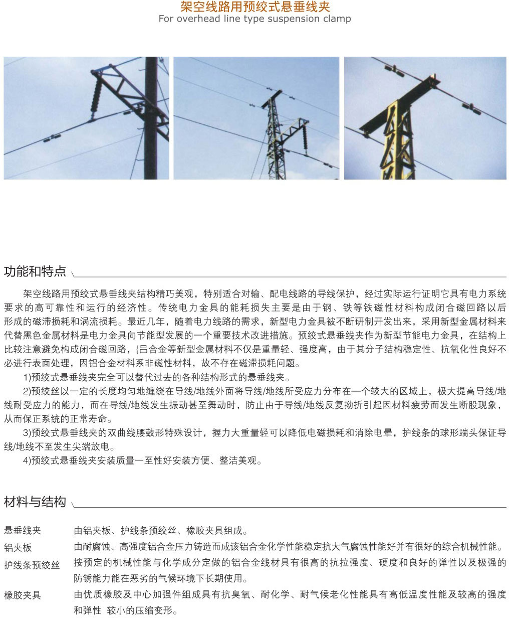 架空線路用預絞式懸垂線夾